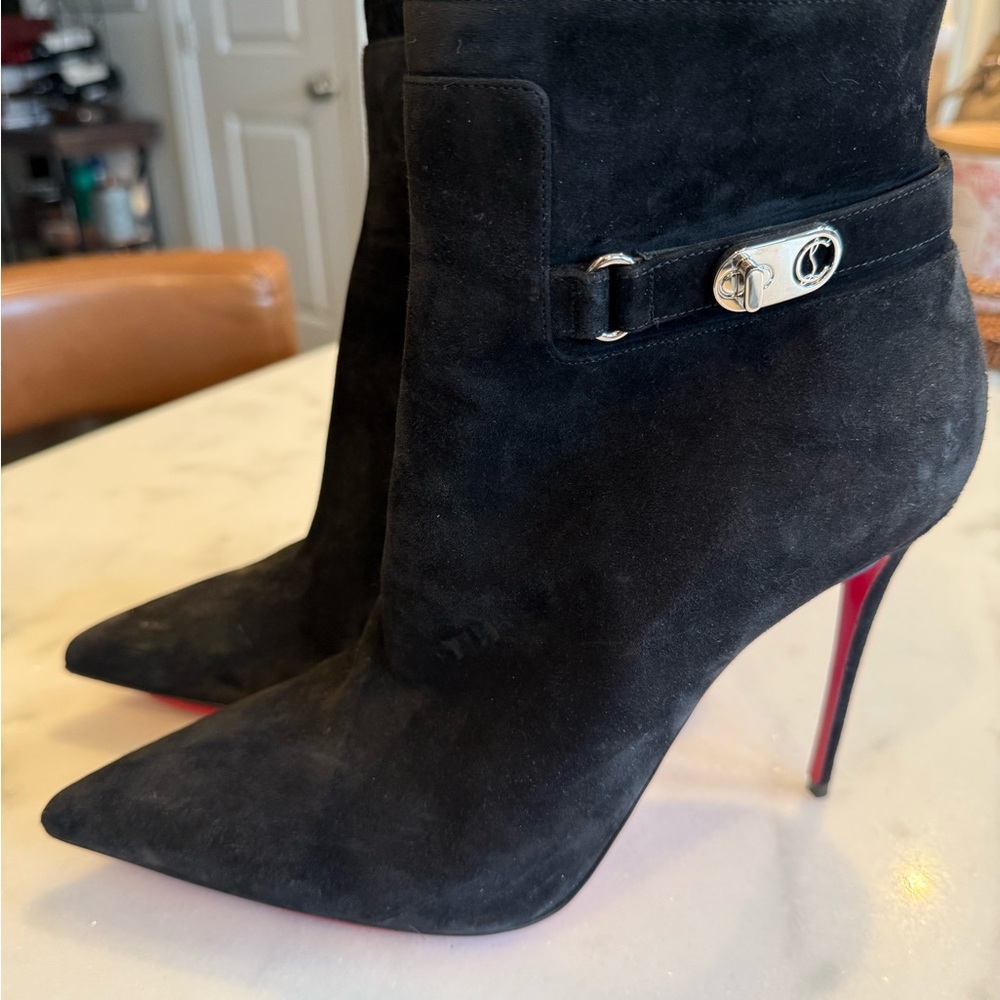 Christian Louboutin Suede Black Boots with Red Soles